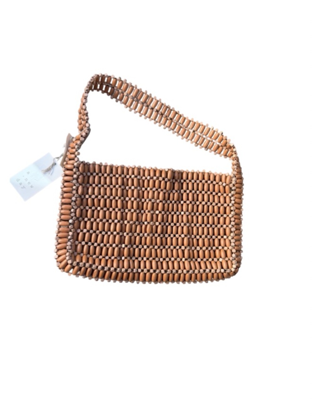 A New Day Wooden Beaded Shoulder Bag NWT Brown Boho Statement Purse